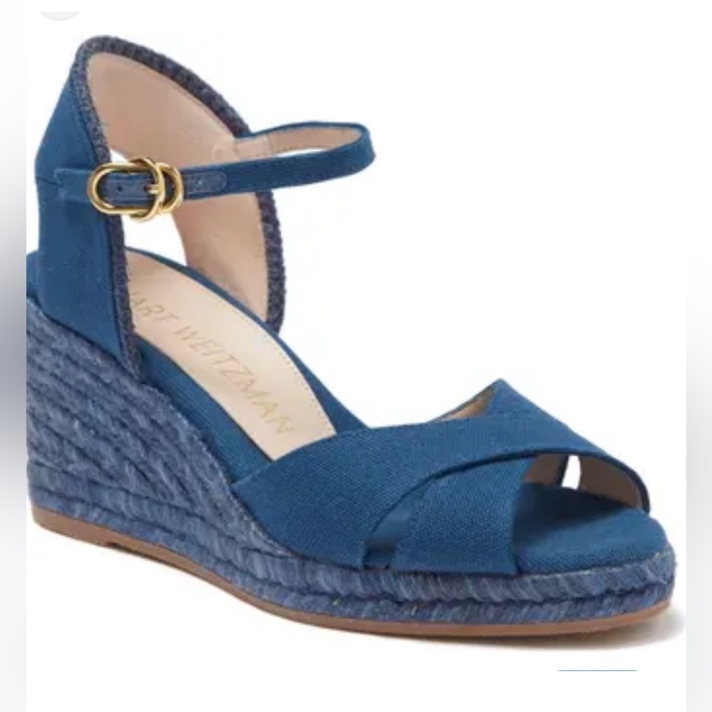 Stuart Weitzman Women Blue Wedge Sandals